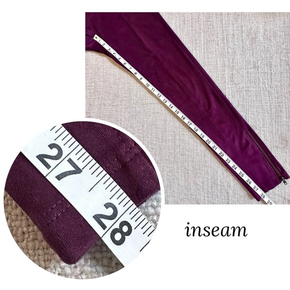EXPRESS Burgundy Faux Suede Ankle Zip Legging Eggplant Wine Stretch Pant Wmns M - Picture 13 of 15